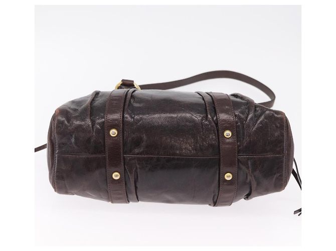Borsa a Mano Miu Miu Vitellolux 2way Marrone Scuro Oro Auth 202590V D'oro - vista 5