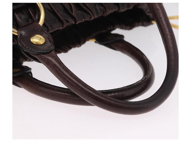 Borsa a Mano Miu Miu Vitellolux 2way Marrone Scuro Oro Auth 202590V D'oro - vista 7