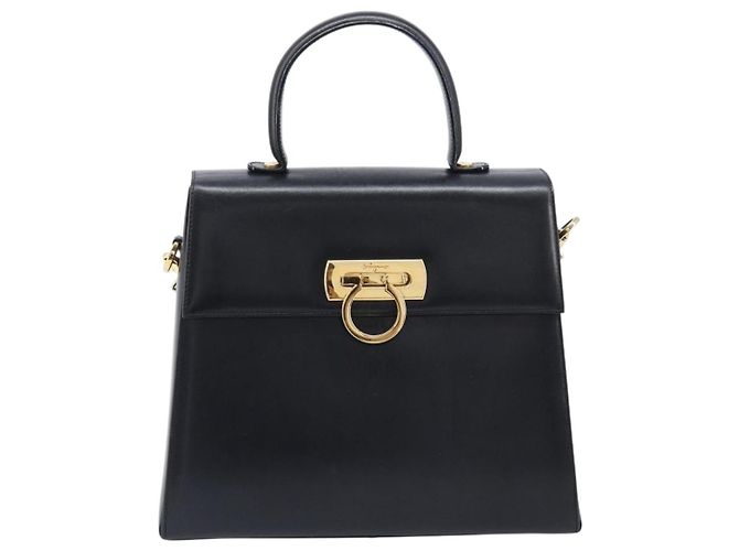 Borsa Salvatore Ferragamo Gancini in pelle 2way Nero Oro Auth ka6377 D'oro - vista 13