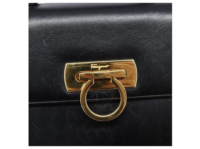 Borsa Salvatore Ferragamo Gancini in pelle 2way Nero Oro Auth ka6377 D'oro - vista 22