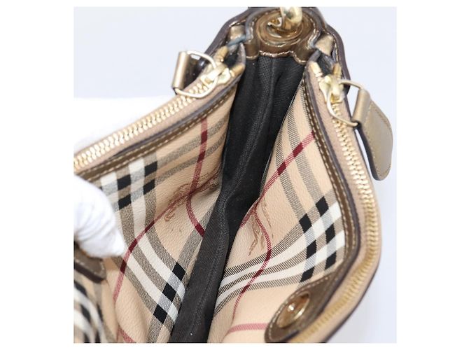 BURBERRY Nova Check Schultertasche PVC Leather Gold Auth 204889V Golden - Ansicht 20