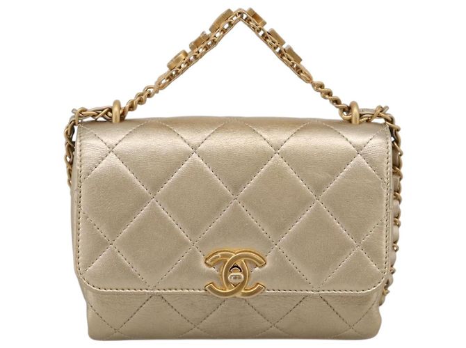 Borsa a tracolla CHANEL Matelasse con catena in pelle d'agnello 2way Gold CC Auth 206384SAM D'oro - vista 13