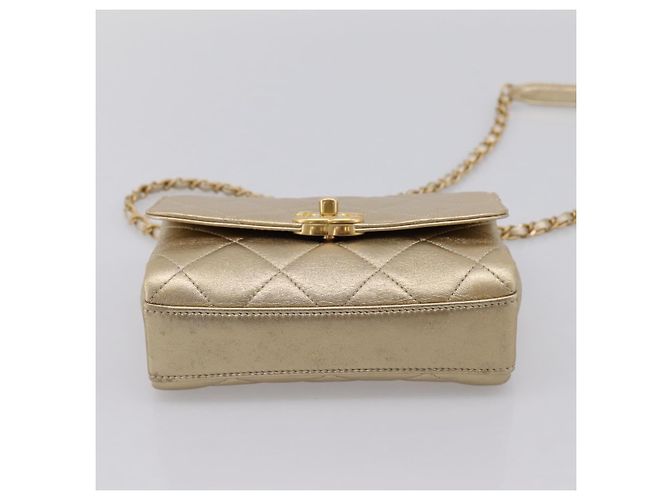 Borsa a tracolla CHANEL Matelasse con catena in pelle d'agnello 2way Gold CC Auth 206384SAM D'oro - vista 5