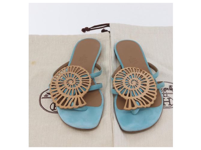 Hermès Sandalias HERMES Suede 36 Light Blue Auth 203814V Azul claro - vista 30