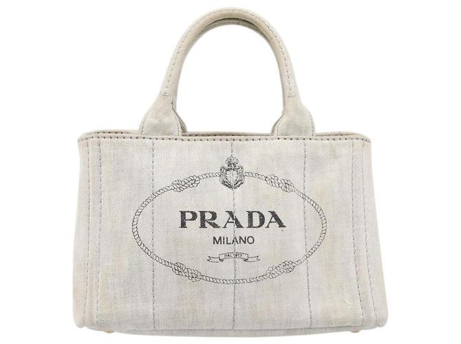 PRADA Canapa PM Handtasche Canvas Gray Gold Auth ep15913 Braun Golden - Ansicht 13