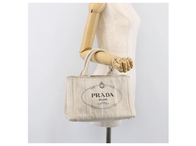 PRADA Canapa PM Handtasche Canvas Gray Gold Auth ep15913 Braun Golden - Ansicht 27