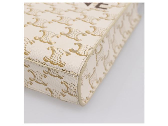 Céline Borsa a mano CELINE Macadam Vertical Cabas PVC 2way Avorio Tono Oro Auth 205927M Crudo - vista 15