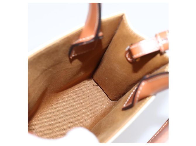Céline Borsa a mano CELINE Macadam Vertical Cabas PVC 2way Avorio Tono Oro Auth 205927M Crudo - vista 19