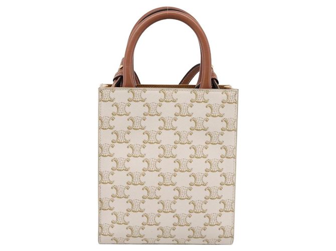 Céline Borsa a mano CELINE Macadam Vertical Cabas PVC 2way Avorio Tono Oro Auth 205927M Crudo - vista 2
