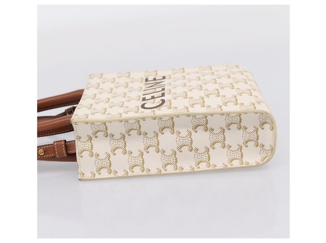 Céline Borsa a mano CELINE Macadam Vertical Cabas PVC 2way Avorio Tono Oro Auth 205927M Crudo - vista 3