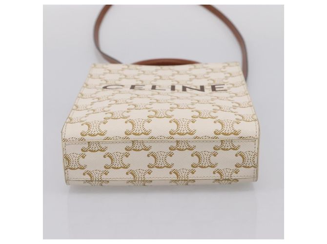 Céline Borsa a mano CELINE Macadam Vertical Cabas PVC 2way Avorio Tono Oro Auth 205927M Crudo - vista 5