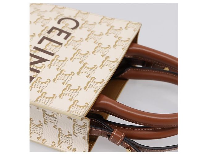 Céline Borsa a mano CELINE Macadam Vertical Cabas PVC 2way Avorio Tono Oro Auth 205927M Crudo - vista 6
