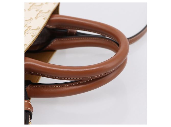 Céline Borsa a mano CELINE Macadam Vertical Cabas PVC 2way Avorio Tono Oro Auth 205927M Crudo - vista 7