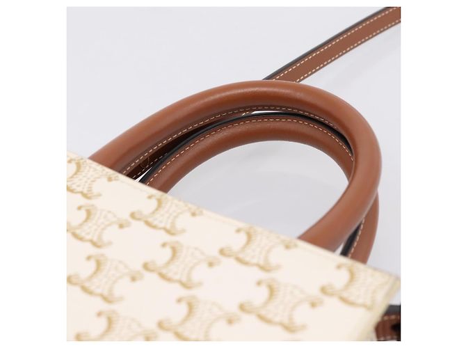 Céline Borsa a mano CELINE Macadam Vertical Cabas PVC 2way Avorio Tono Oro Auth 205927M Crudo - vista 8