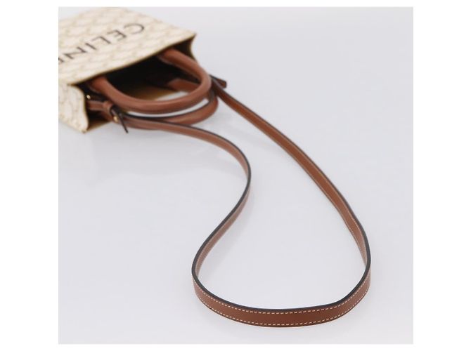 Céline Borsa a mano CELINE Macadam Vertical Cabas PVC 2way Avorio Tono Oro Auth 205927M Crudo - vista 9