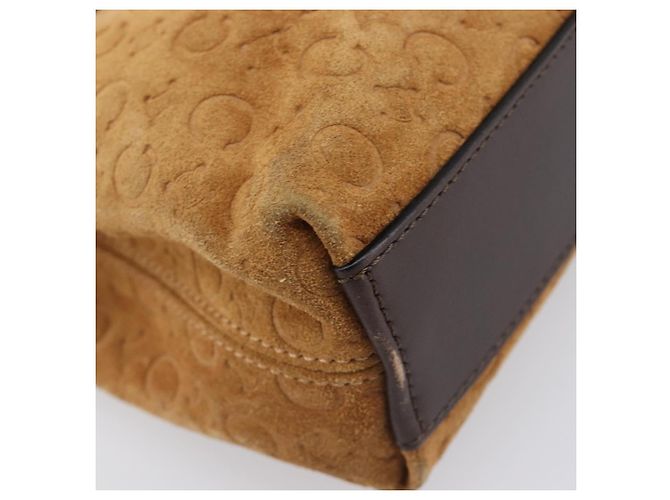Céline Bolsa de mão CELINE C Macadam Canvas Suede Brown Gold Auth ep15941 Marrom Dourado - vista 14