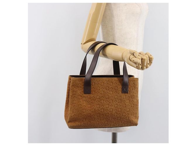 Céline Bolsa de mão CELINE C Macadam Canvas Suede Brown Gold Auth ep15941 Marrom Dourado - vista 24