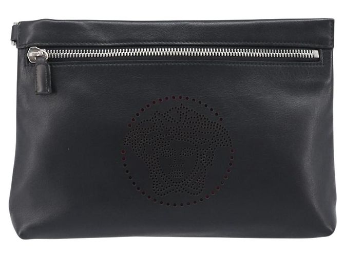 Borsa a pochette VERSACE in pelle nera e argento Auth bs37152A Nero - vista 13
