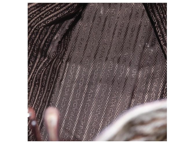 Bolso de hombro PRADA con cadena de plástico Cuero Harako Beige Silver Auth 206034V Plata - vista 10