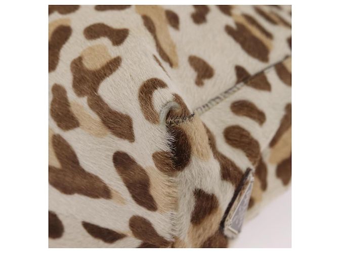 Bolso de hombro PRADA con cadena de plástico Cuero Harako Beige Silver Auth 206034V Plata - vista 18