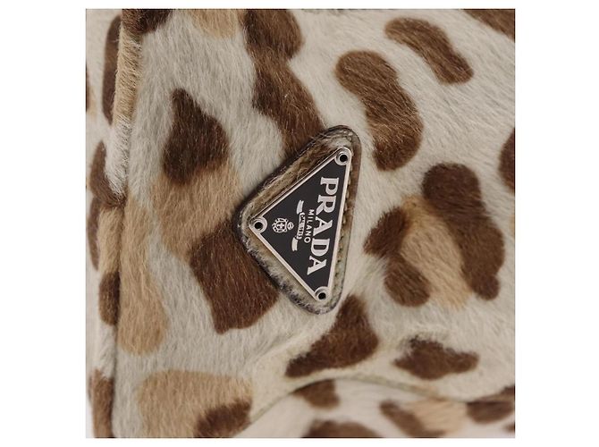 Bolso de hombro PRADA con cadena de plástico Cuero Harako Beige Silver Auth 206034V Plata - vista 19