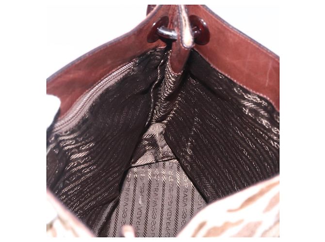 Bolso de hombro PRADA con cadena de plástico Cuero Harako Beige Silver Auth 206034V Plata - vista 21