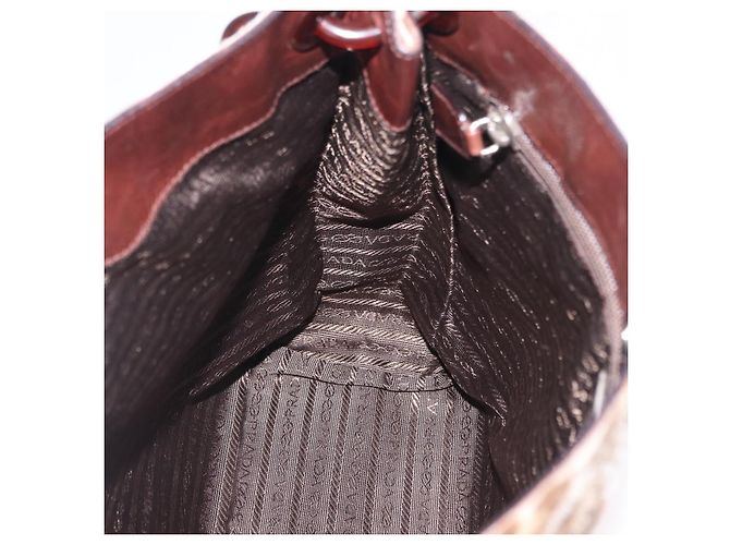 Bolso de hombro PRADA con cadena de plástico Cuero Harako Beige Silver Auth 206034V Plata - vista 22