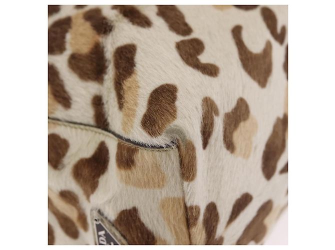Bolso de hombro PRADA con cadena de plástico Cuero Harako Beige Silver Auth 206034V Plata - vista 9
