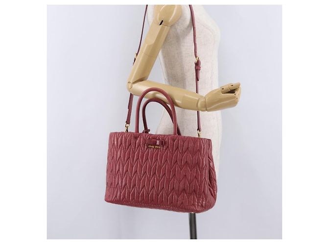 Borsa a mano Miu Miu Matelassé in pelle 2way Rosa Oro Auth 201984A D'oro - vista 34