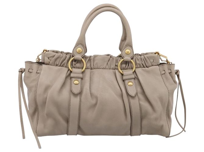 Borsa a mano Miu Miu in pelle 2way Beige Gold Auth 206249M D'oro - vista 2
