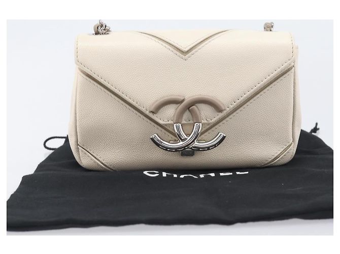 Borsa Small Flap CHANEL Macro Chevron in pelle Caviar Bianca Argento CC Auth ka6412V Bianco - vista 12
