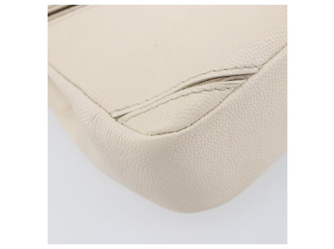 Borsa Small Flap CHANEL Macro Chevron in pelle Caviar Bianca Argento CC Auth ka6412V Bianco - vista 17