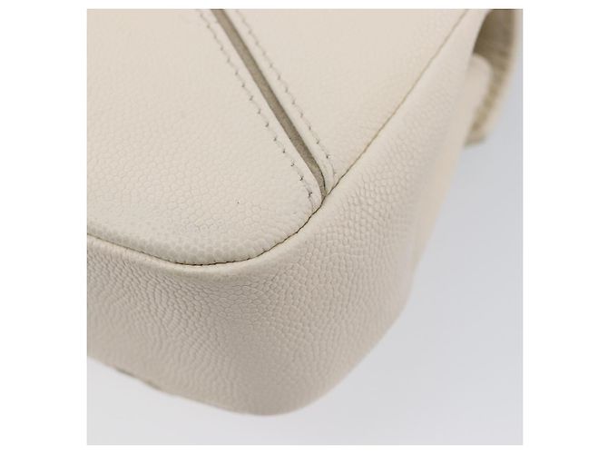 Borsa Small Flap CHANEL Macro Chevron in pelle Caviar Bianca Argento CC Auth ka6412V Bianco - vista 18