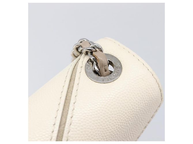 Borsa Small Flap CHANEL Macro Chevron in pelle Caviar Bianca Argento CC Auth ka6412V Bianco - vista 21