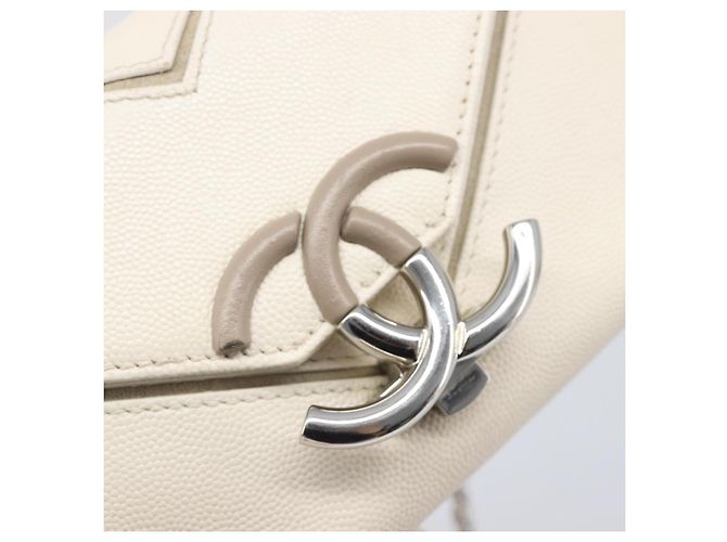Borsa Small Flap CHANEL Macro Chevron in pelle Caviar Bianca Argento CC Auth ka6412V Bianco - vista 22