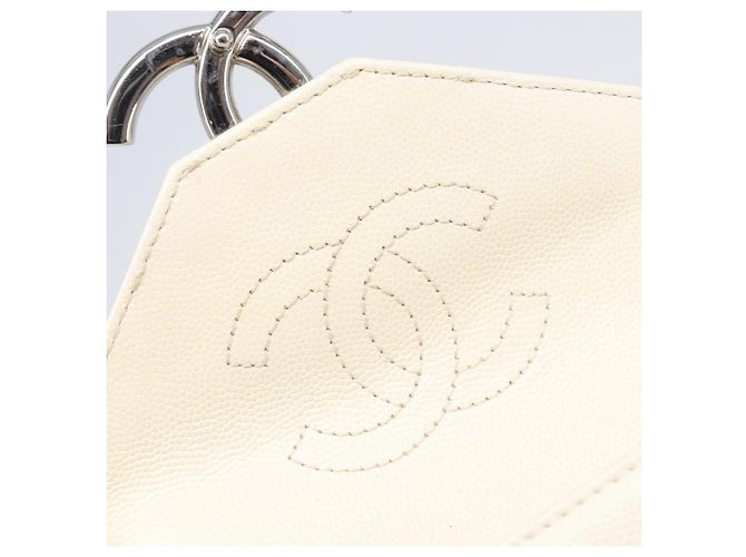Borsa Small Flap CHANEL Macro Chevron in pelle Caviar Bianca Argento CC Auth ka6412V Bianco - vista 24