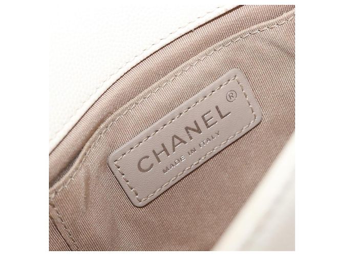 Borsa Small Flap CHANEL Macro Chevron in pelle Caviar Bianca Argento CC Auth ka6412V Bianco - vista 25