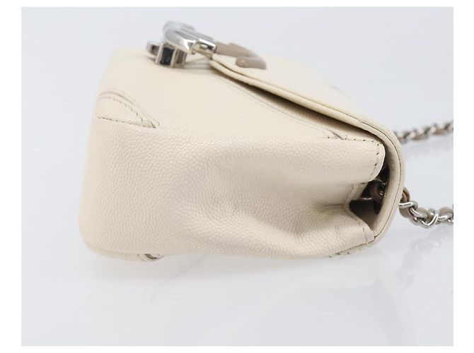 Borsa Small Flap CHANEL Macro Chevron in pelle Caviar Bianca Argento CC Auth ka6412V Bianco - vista 3