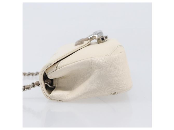 Borsa Small Flap CHANEL Macro Chevron in pelle Caviar Bianca Argento CC Auth ka6412V Bianco - vista 4