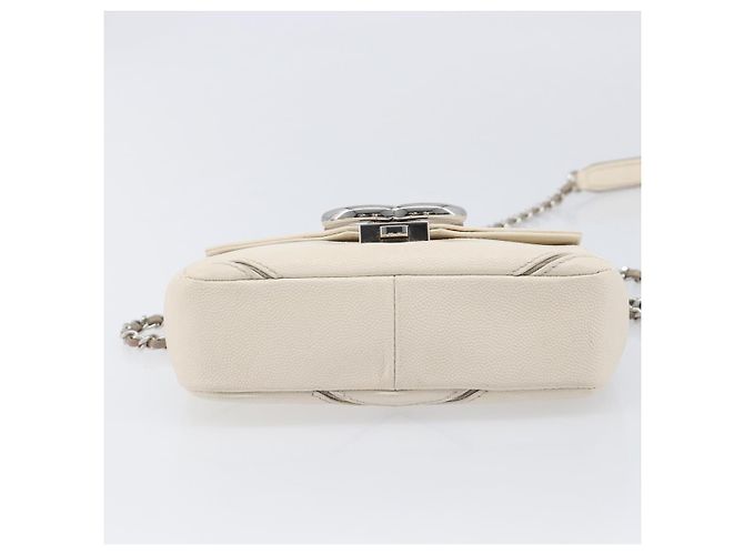 Borsa Small Flap CHANEL Macro Chevron in pelle Caviar Bianca Argento CC Auth ka6412V Bianco - vista 5