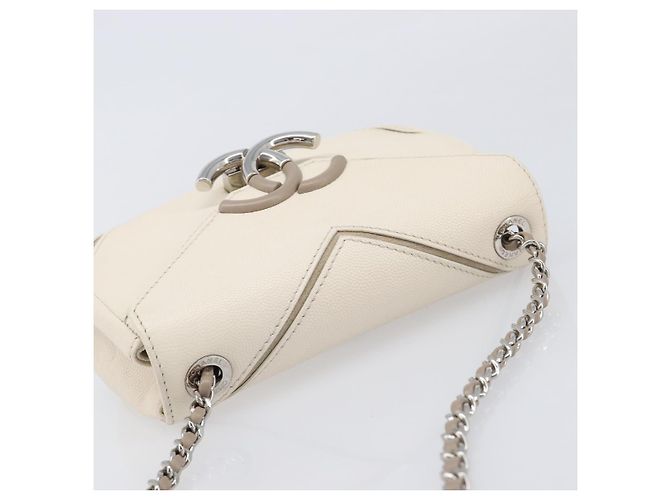 Borsa Small Flap CHANEL Macro Chevron in pelle Caviar Bianca Argento CC Auth ka6412V Bianco - vista 6