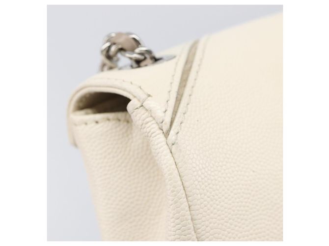 Borsa Small Flap CHANEL Macro Chevron in pelle Caviar Bianca Argento CC Auth ka6412V Bianco - vista 9