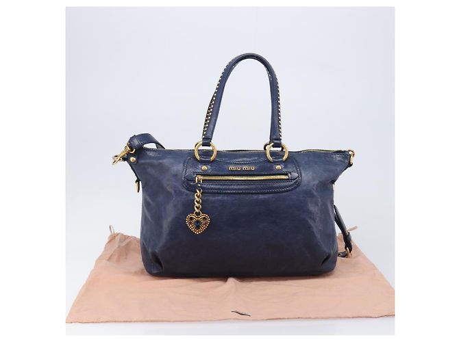 Borsa a mano Miu Miu Vitellolux 2way Navy Gold Auth 206095M D'oro Blu navy - vista 12