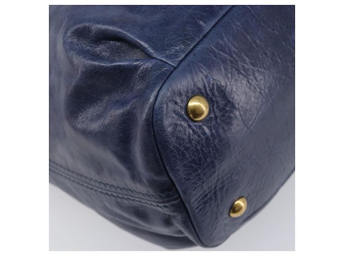 Borsa a mano Miu Miu Vitellolux 2way Navy Gold Auth 206095M D'oro Blu navy - vista 17