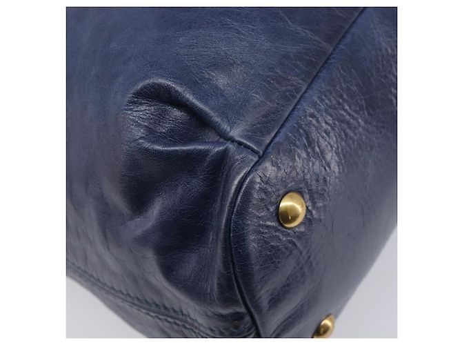 Borsa a mano Miu Miu Vitellolux 2way Navy Gold Auth 206095M D'oro Blu navy - vista 19
