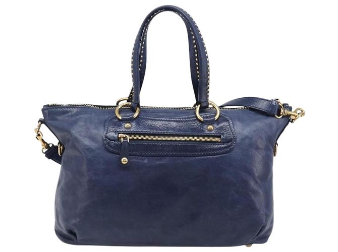 Borsa a mano Miu Miu Vitellolux 2way Navy Gold Auth 206095M D'oro Blu navy - vista 2