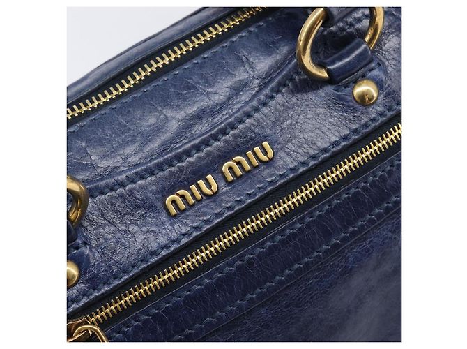 Borsa a mano Miu Miu Vitellolux 2way Navy Gold Auth 206095M D'oro Blu navy - vista 20