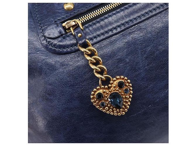 Borsa a mano Miu Miu Vitellolux 2way Navy Gold Auth 206095M D'oro Blu navy - vista 21