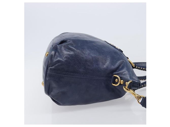 Borsa a mano Miu Miu Vitellolux 2way Navy Gold Auth 206095M D'oro Blu navy - vista 3
