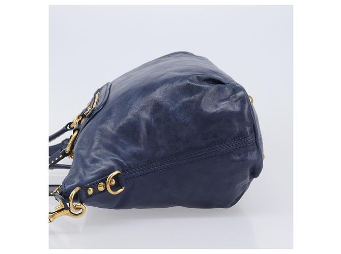 Borsa a mano Miu Miu Vitellolux 2way Navy Gold Auth 206095M D'oro Blu navy - vista 4